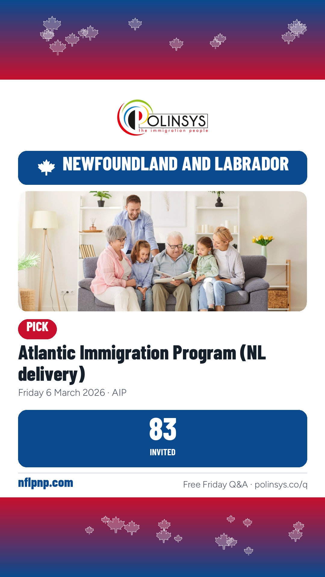 Atlantic Immigration Program (NL delivery) — 83 invitations, 6 March 2026