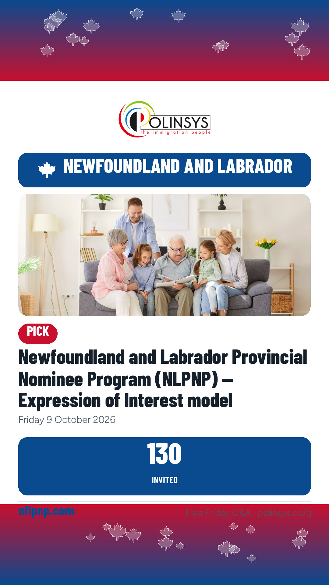 Newfoundland and Labrador Provincial Nominee Program (NLPNP) — Expression of Interest model — 130 invitations, 9 October 2026